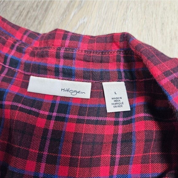 Halogen Embellished Red Plaid Button Up Shirt Blouse Women's Large Holiday - Picture 7 of 7